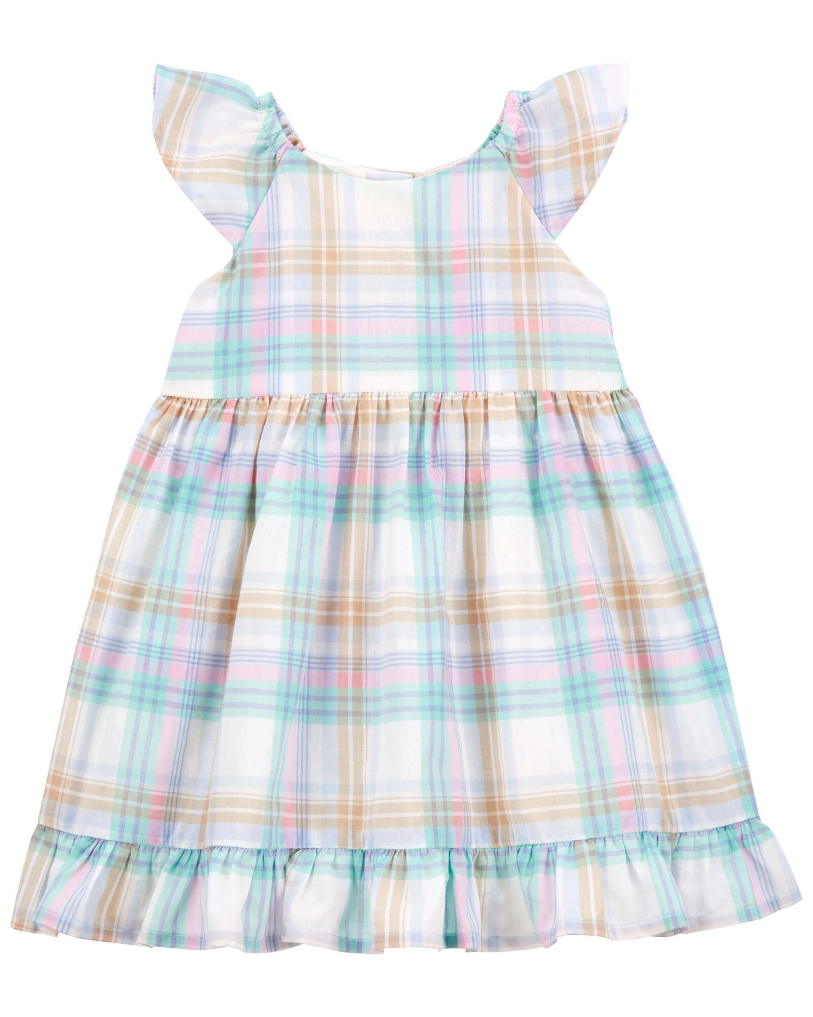 Vestido de popelina con volantes y diseño a cuadros. Talles 3-24M Sin color