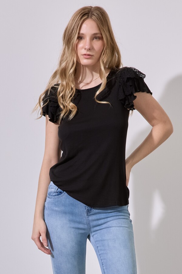 Blusa Manga Bordada NEGRO