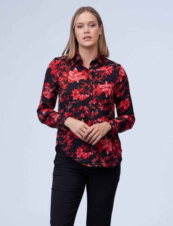 Camisa Flores NEGRO/ROJO