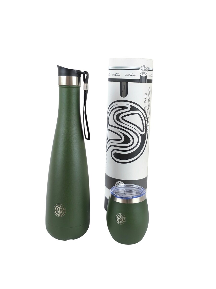 Termo Vacumm Cola De 750ml + Mate De Acero Inox De 240ml - verde 