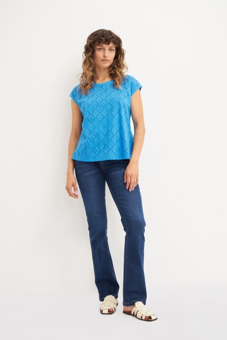 Blusa frente broderie azul francia