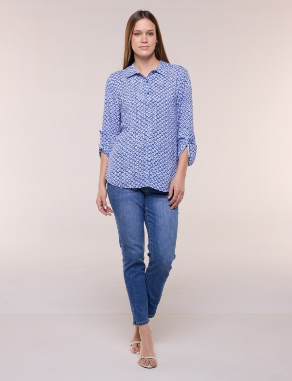 Camisa Manga Larga Con Estampa AZUL/BLANCO