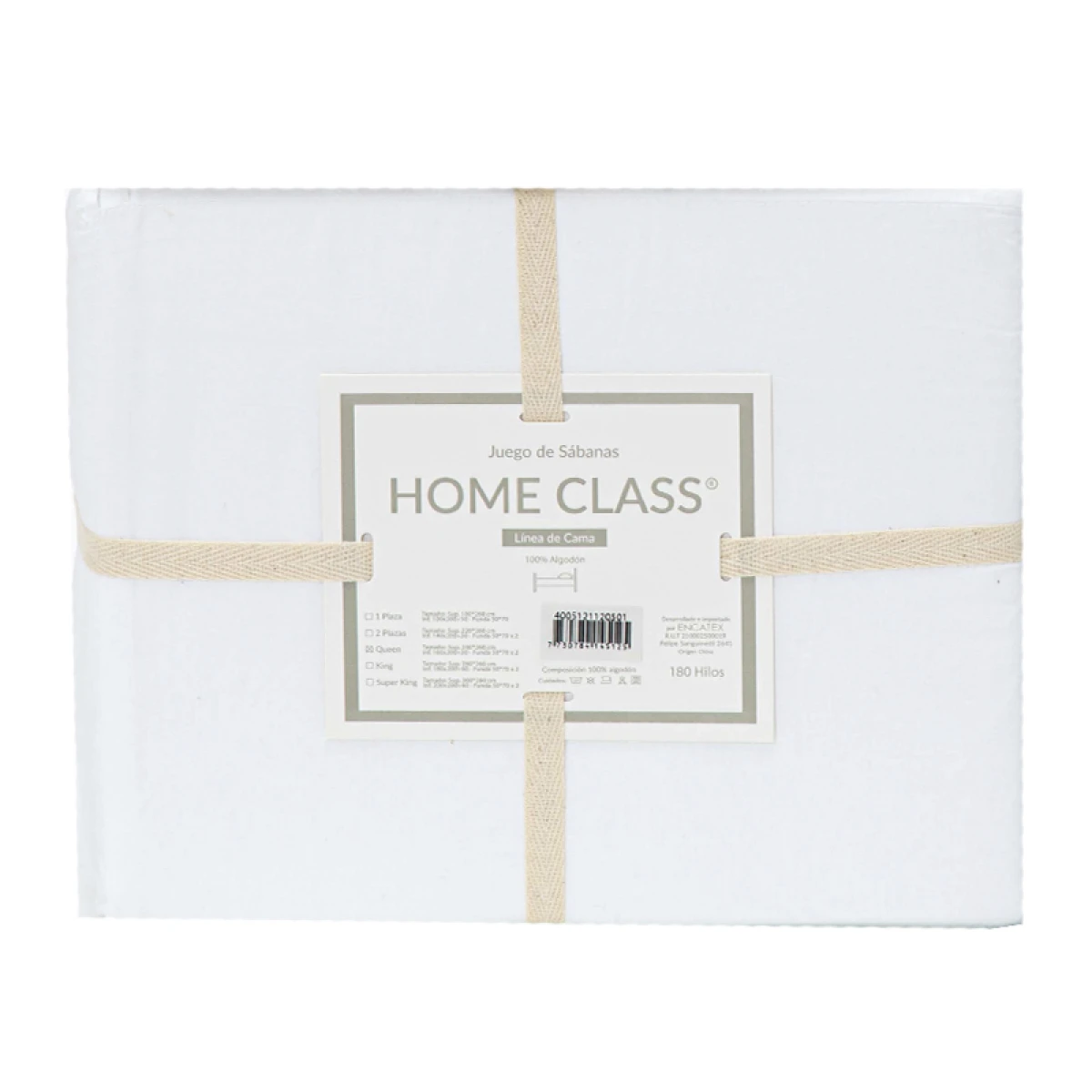 Juego Sábanas King Size Home Class Lisas 180 Hilos 100% Algodón - BLANCO 