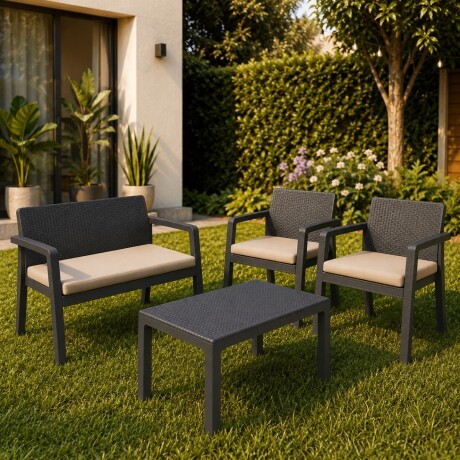 Juego Prestij de jardín 3 sillones con almohadones + mesa GRIS