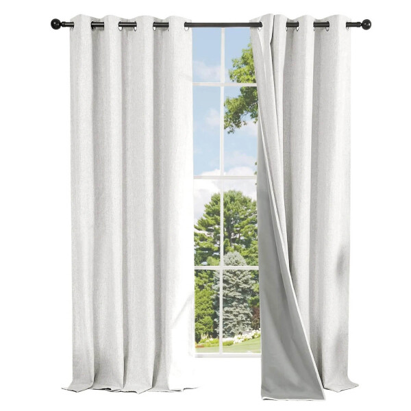 Cortina Blackout 100% Engomada Termica Set 2 Paños Tipo Lino Color Variante Blanco