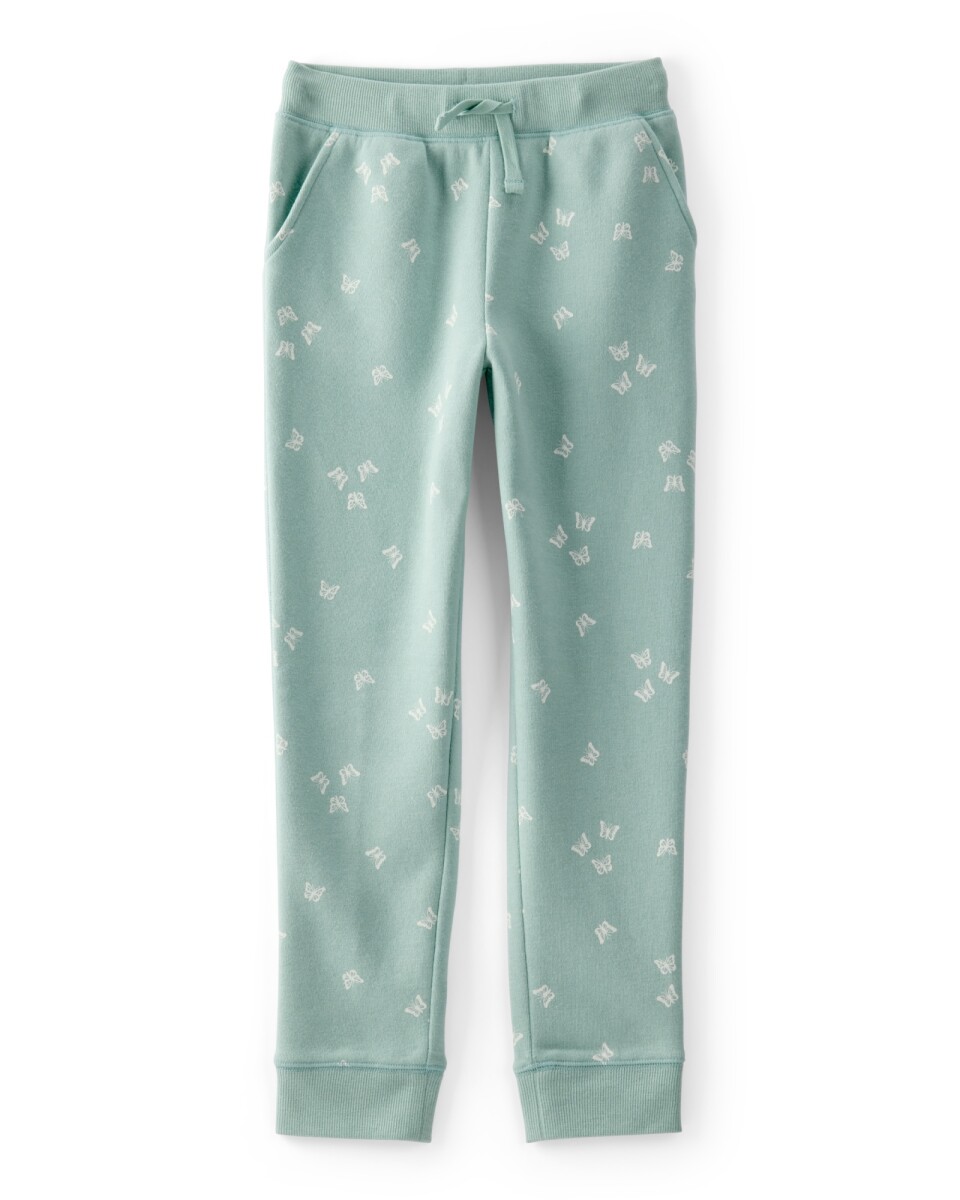 Pantalón de algodón, verde, diseño mariposas 