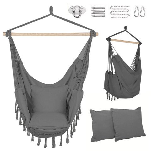 Hamaca Paraguaya Sillon Colgante Almohadones Soporte Madera Jardin Patio Imback Color Gris Hamaca Paraguaya Sillon Colgante Almohadones Soporte Madera Jardin Patio Imback Color Gris