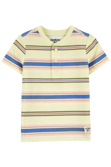 Remera henley de algodón manga corta diseño a rayas. Talles 2-5T Sin color