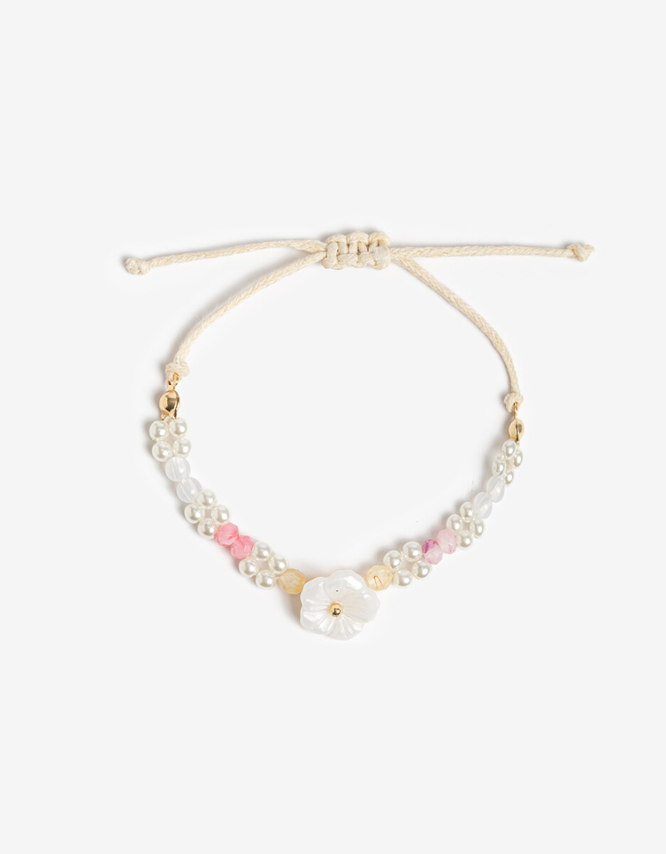 Pulsera Elástica Para Niñas Perlas Y Flor 