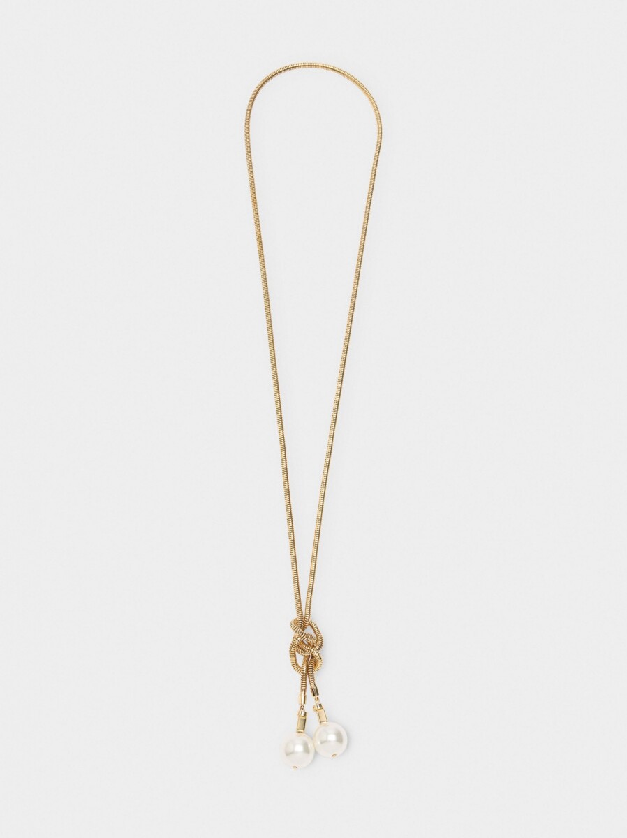 Collar Cadena De Serpiente Con Perlas - blanco 