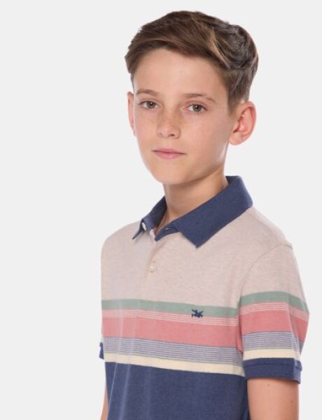 REMERA POLO RAYADA DE ALGODÓN Azul