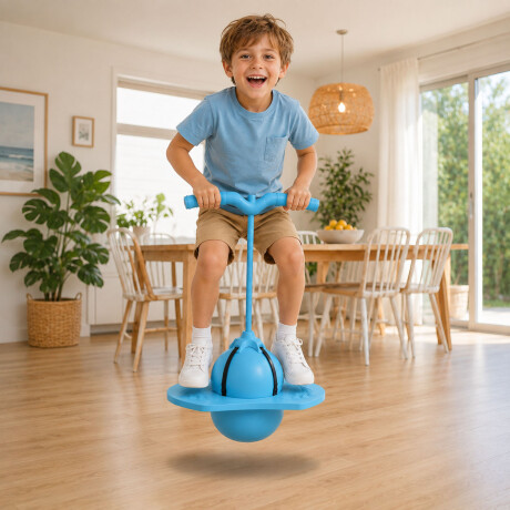 Pelota Pogo Saltarín Infantil Con Asas Base Inflador Celeste