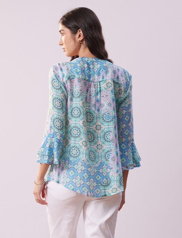 Blusa Plisada MULTI/VERDE AGUA