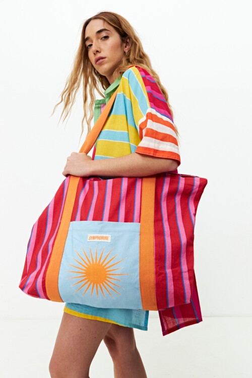 Bolso con sol y rayas multicolor
