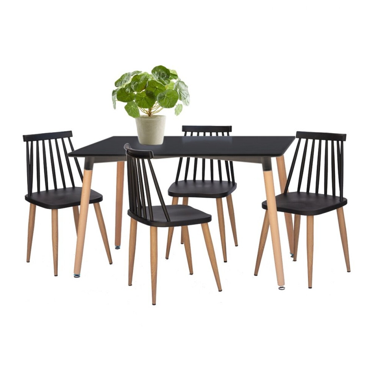Juego de Comedor Escandinavo c/ 4 Sillas + Mesa Rectangular - Negro 