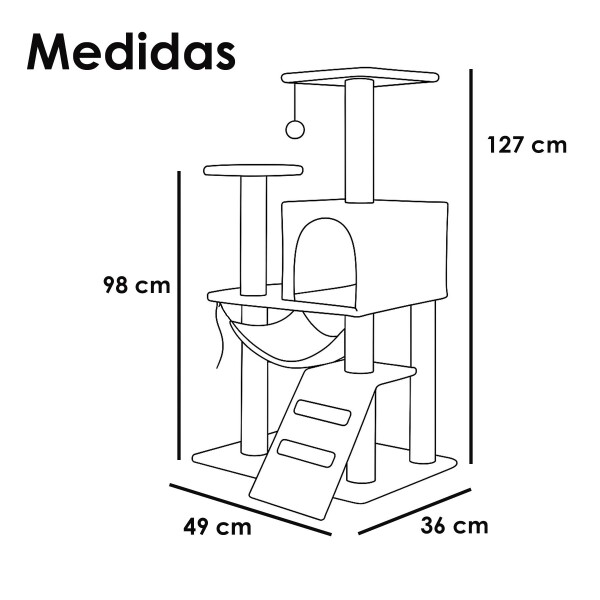 Gimnasio Rascador Para Gato Torre Casa Hamaca Escalera Atrix Variante Color Gris Claro