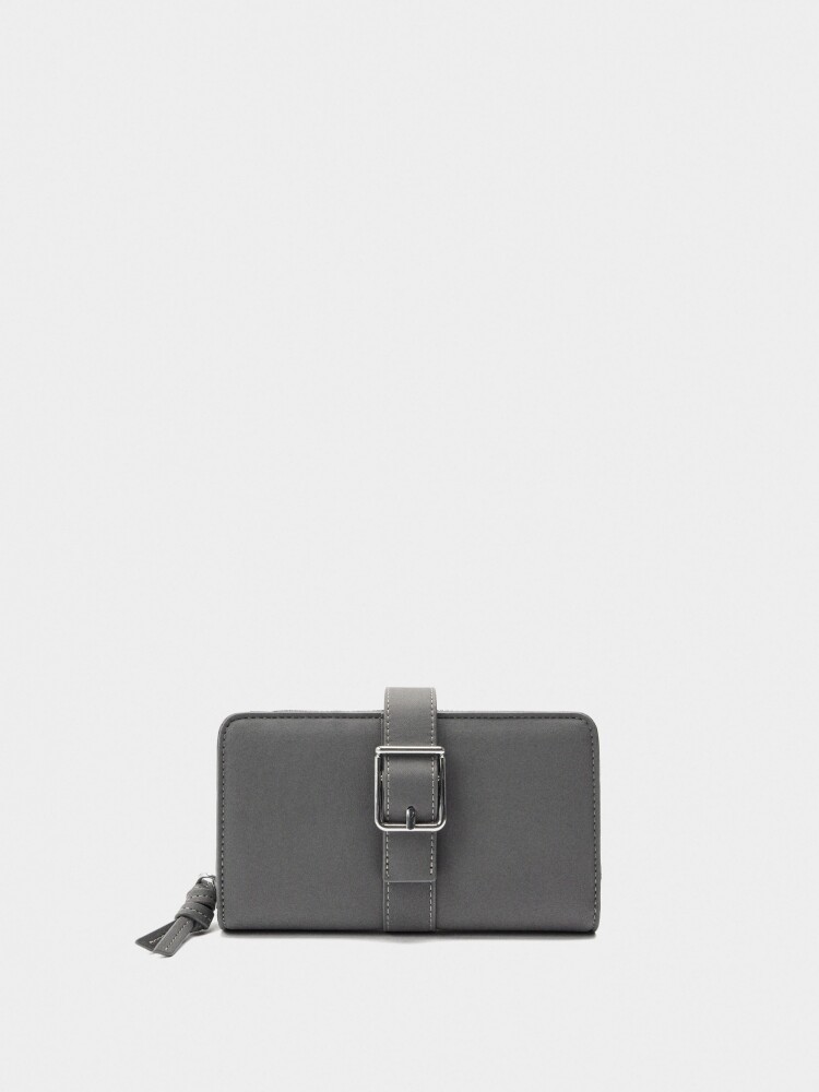 Cartera Lisa Con Hebilla gris