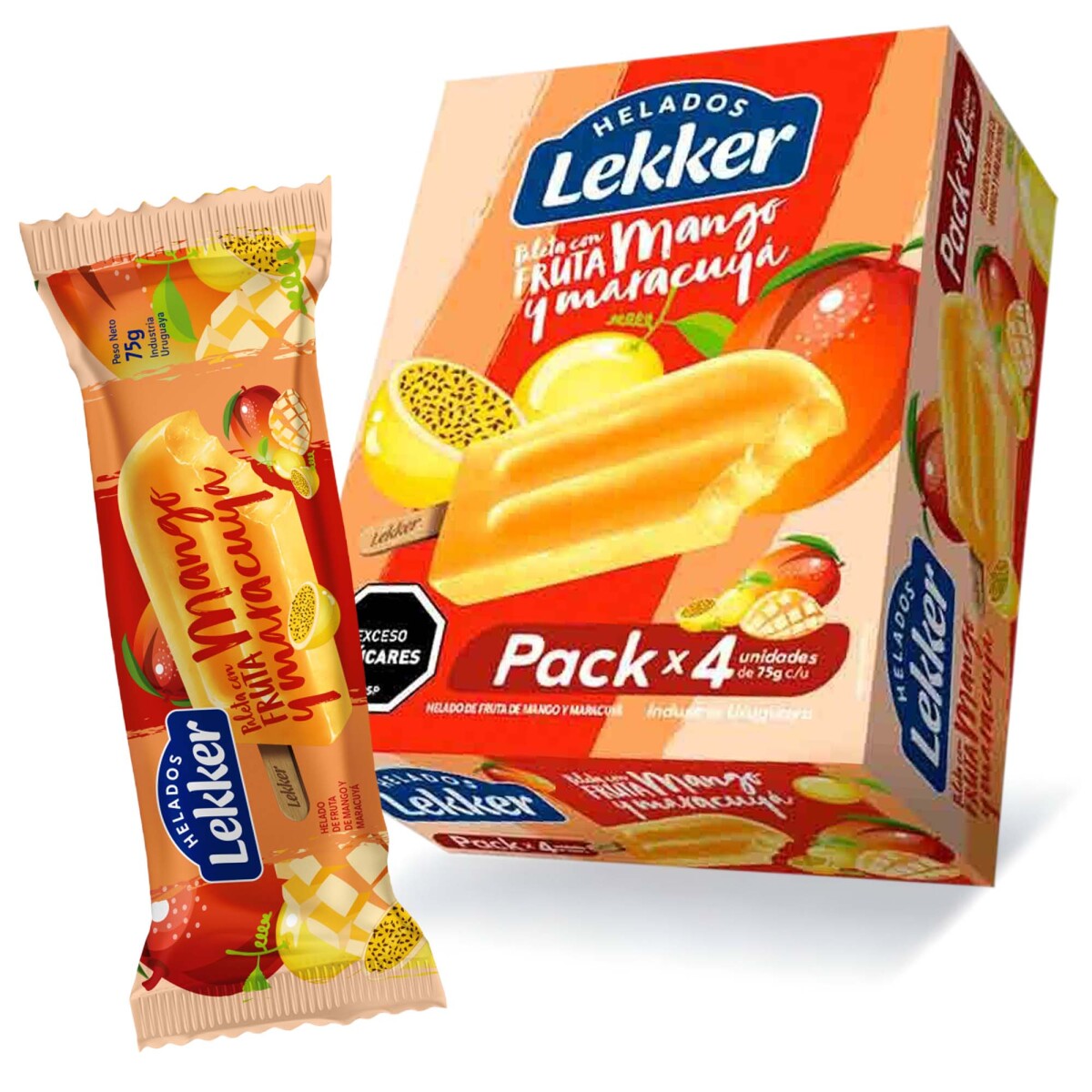 Paleta Frutal Mango y Maracuyá Lekker x4uds 