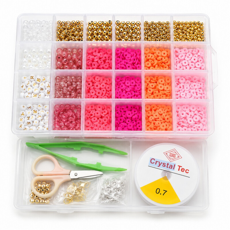 Kit de Cuentas para Pulseras 3600 Piezas Fucsia