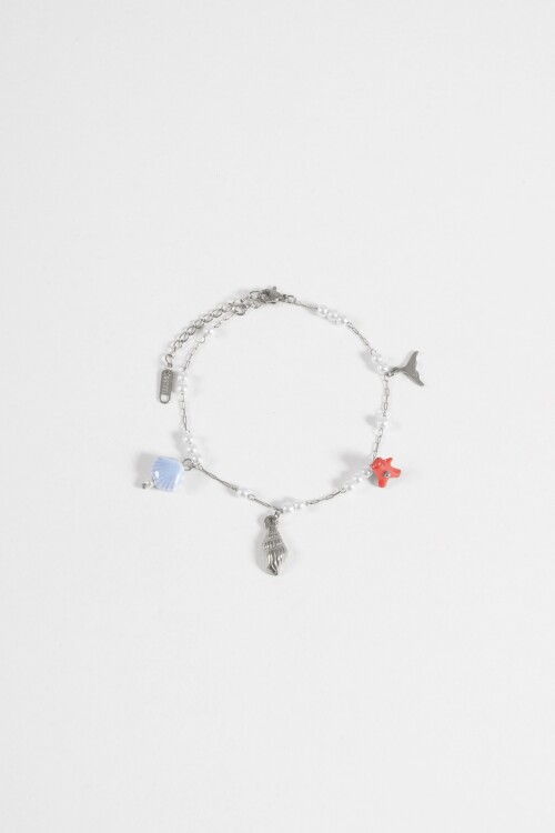 Tobillera cadena dijes de mar acero plateado