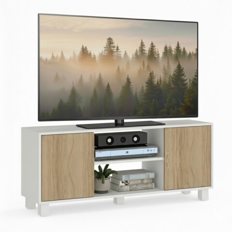 Mueble Rack de Tv Hasta 50" Manhattan de Piso con 2 Puertas y Estantes 120 cm de Ancho - Manchester / Blanco Mueble Rack de Tv Hasta 50" Manhattan de Piso con 2 Puertas y Estantes 120 cm de Ancho - Manchester / Blanco