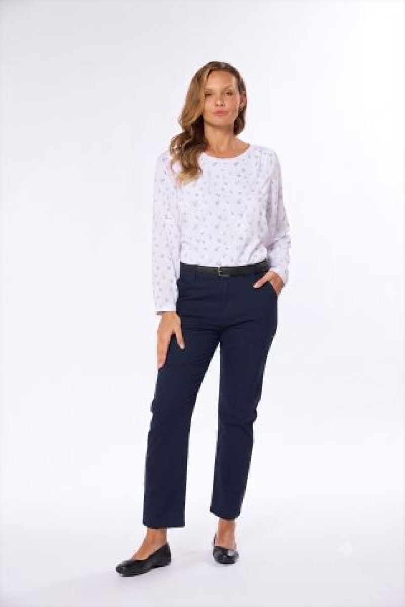 PANTALON RECTO DE GABARDINA - Azul 