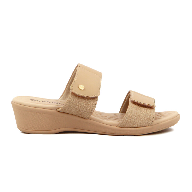 Sandalias Mujer Comfortflex Tira Anchas Con Velcro Almendra