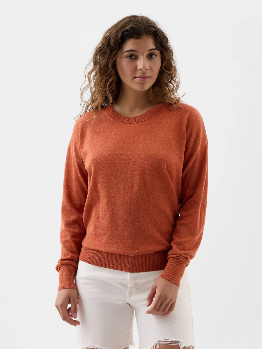Buzo De Lino Cuello Redondo Mujer - Baked Clay 18-1441 Tcx 