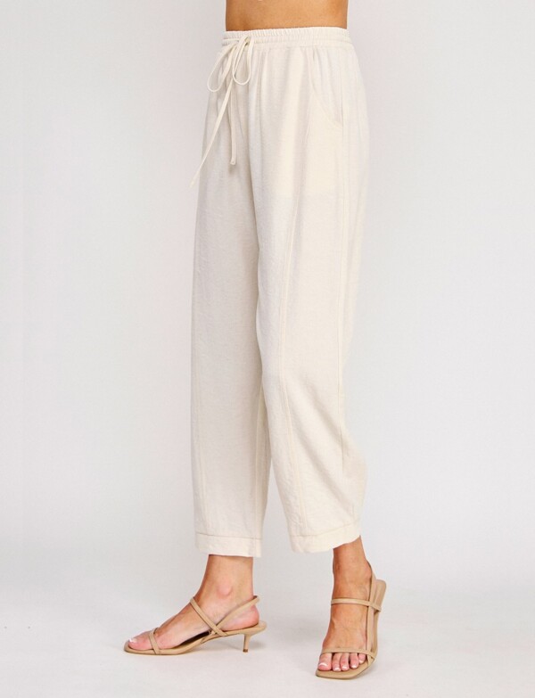 Pantalon Lino Pretina Elastizada BEIGE CLARO