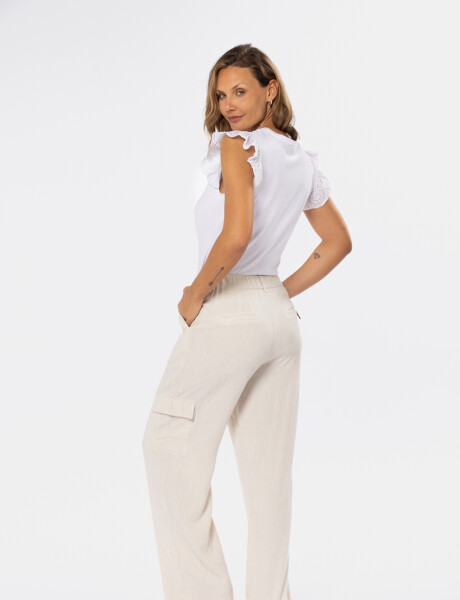 PANTALON CARGO DE LINO Beige