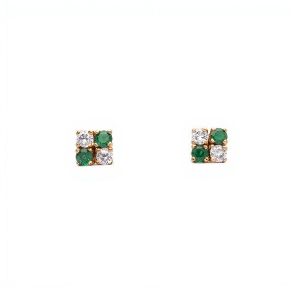 Caravanas Mosaico Esmeralda y zirconia de oro- Oro bajo - Esmeralda y Zirconia- CA8277 conpiedra
