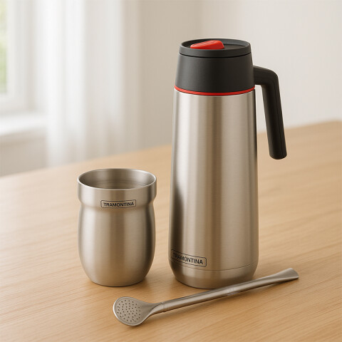 Kit de termo inox. + mate plateado + bombilla -TRAMONTINA TF9012