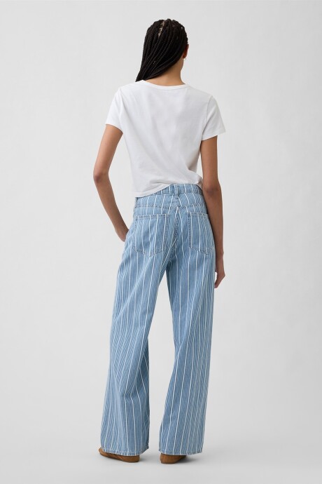 Jean Wide Leg Tiro Alto Mujer Blue Stripe