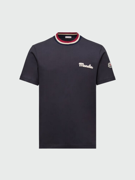 MONCLER - CAMISETA DE ALGODÓN CON LOGOTIPO BORDADO Azul