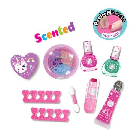 Kit Cosmética Manicura Pedicura Labial Sombra Esmalte p/Niña Unicornio