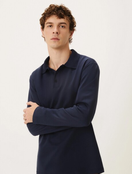 POLERA MANGA LARGA CON CUELLO POLO AZUL