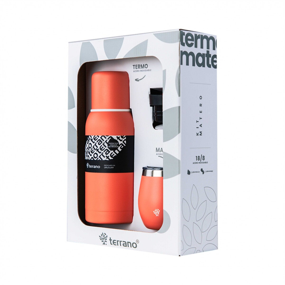 KIT V1 TERMO CLASICO 750ML SIN MANIJA - TERRANO KIT V1 MATE + TERMO CLASICO 750ML CORAL 