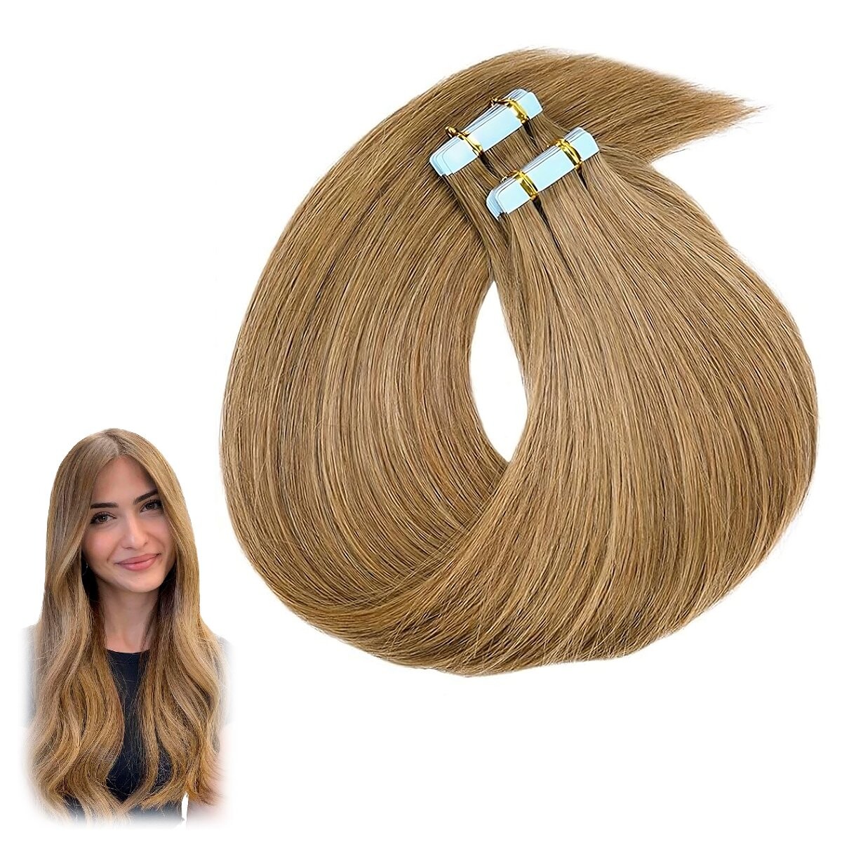 Extensiones Adhesivas Cabello Pelo Natural 20ud 60cm Largo - Color Variante Rubio Oscuro 