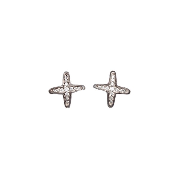 Caravanas cruz-Plata 925-Piedra Zirconia-CA3063 Conpiedra