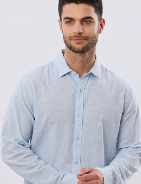 CAMISA RAYADA DE LINO Celeste