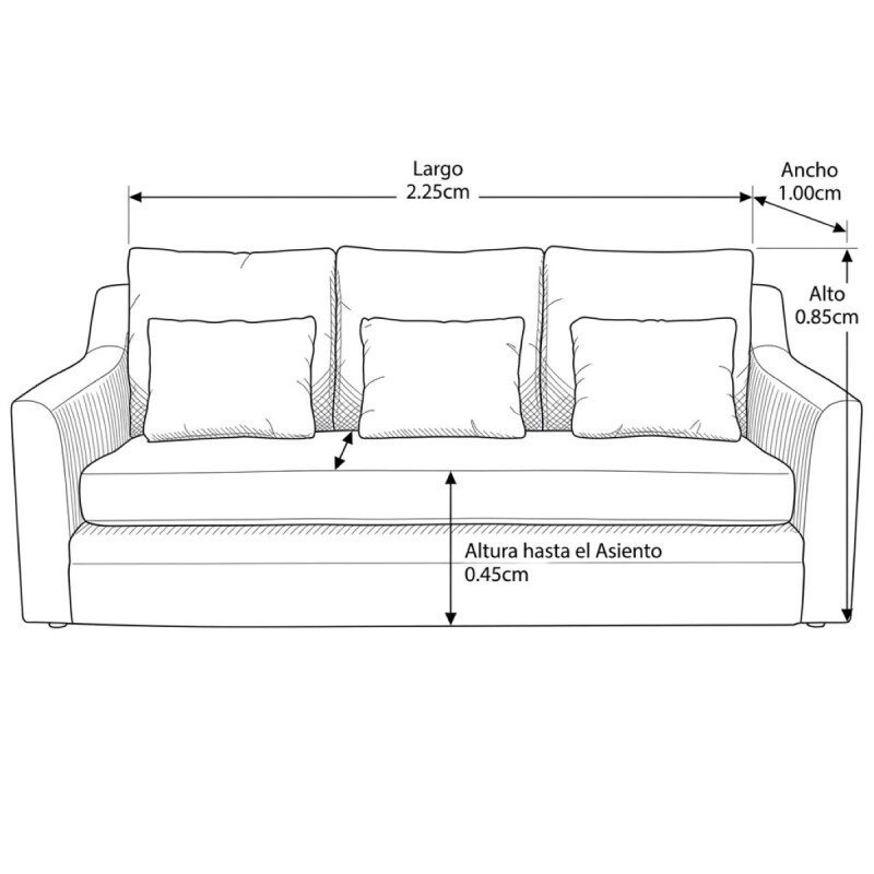 SOFA 3 PUESTOS- CLASSIC SIX CON FLECOS- BEIGE(CD) Unica