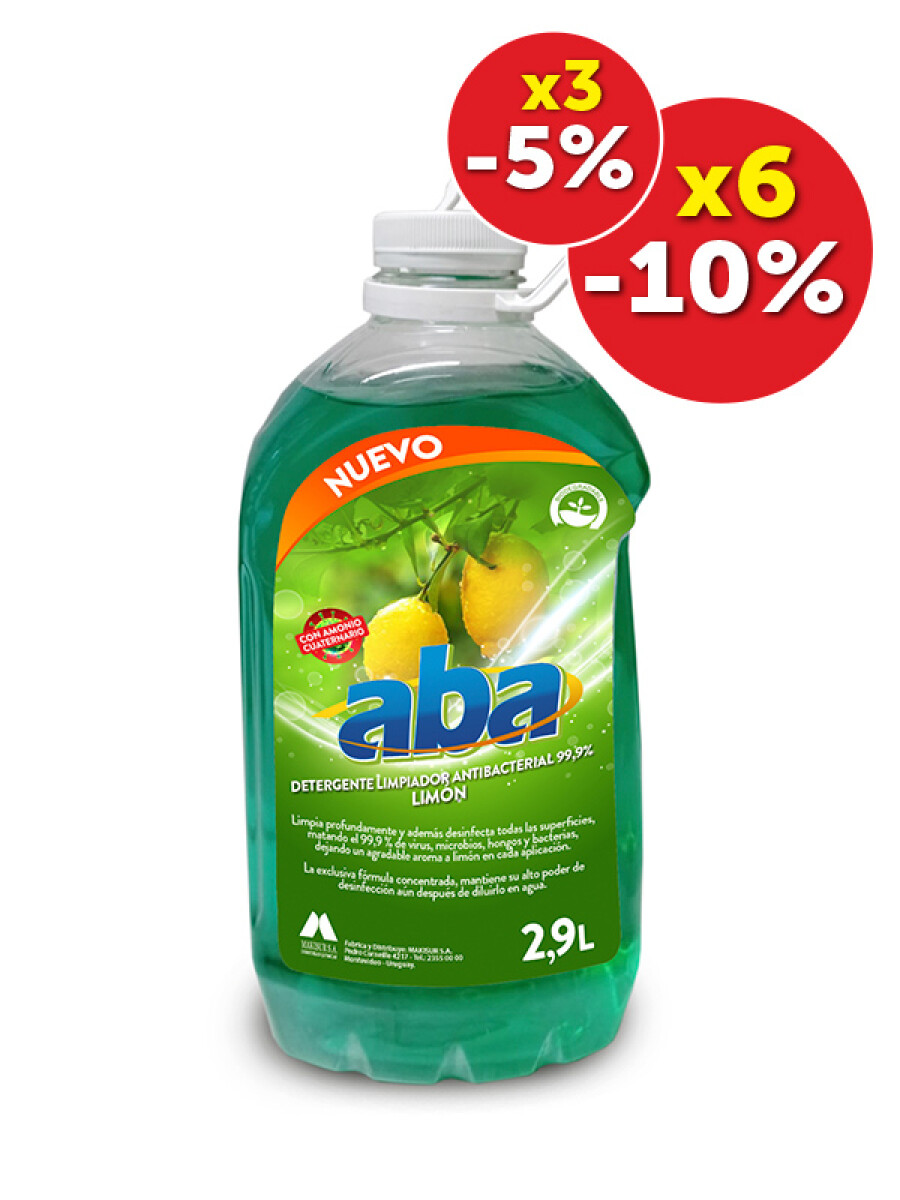 Nuevo Detergente-Limpiador Aba 99,9% Limon 3 Lts 