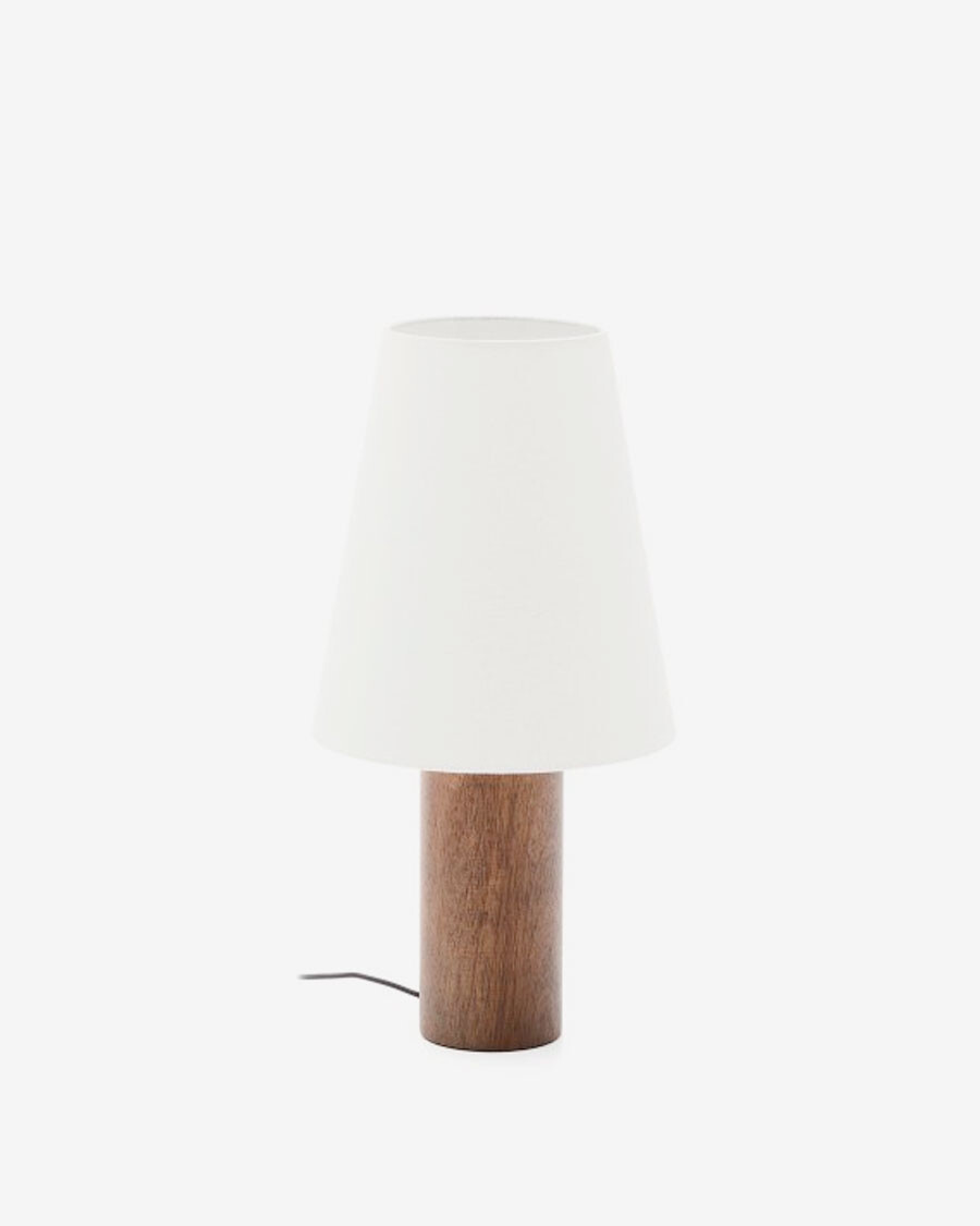 Lámpara de mesa Marga de madera maciza de caucho con acabado oscuro con acabado oscuro
