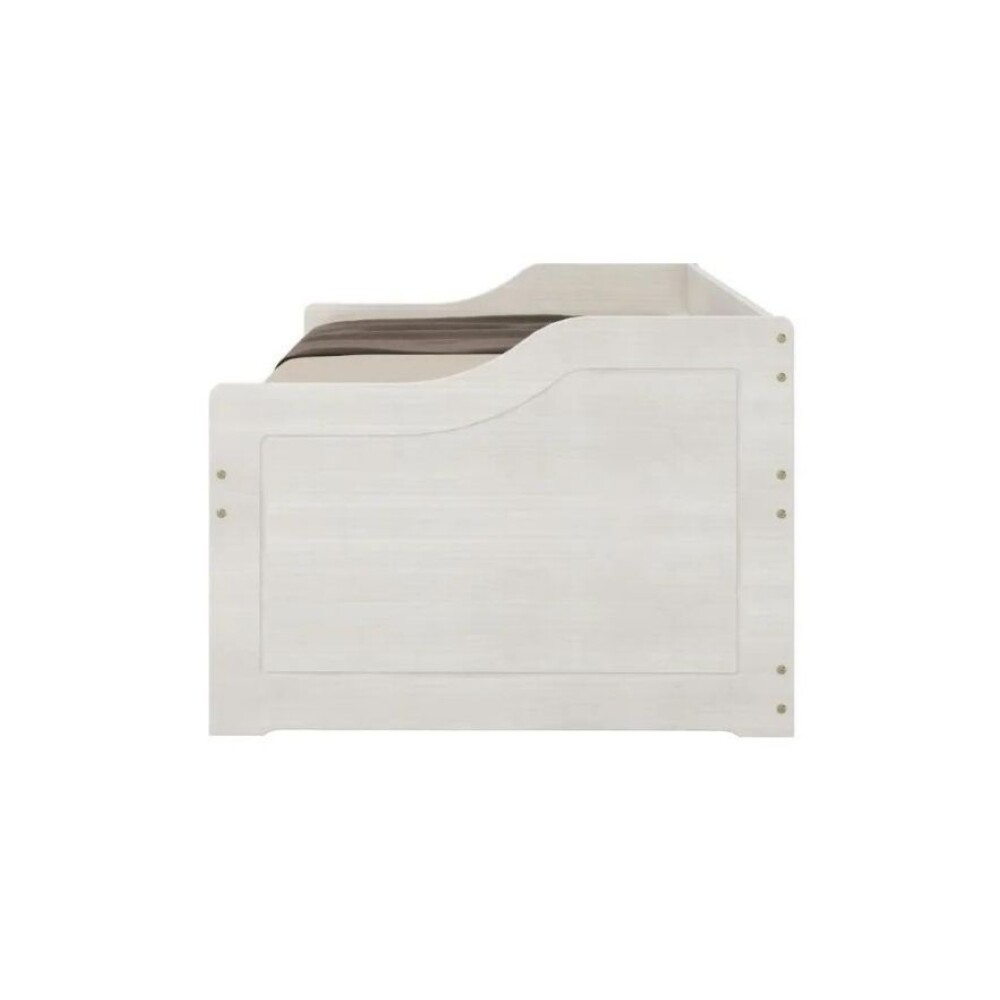 Cama Madera Maciza Con Cajones - 1 plaza - Linea Floro / Funcional Blanco