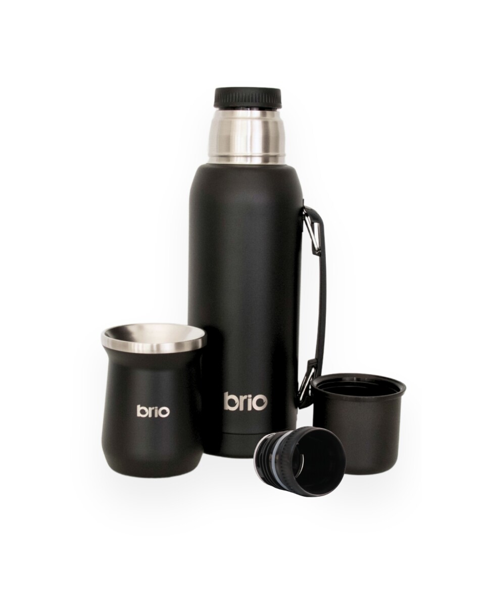 Set De Termo 1 Litro Y Mate Diseño Clásico brio Acero Inox - Negro 
