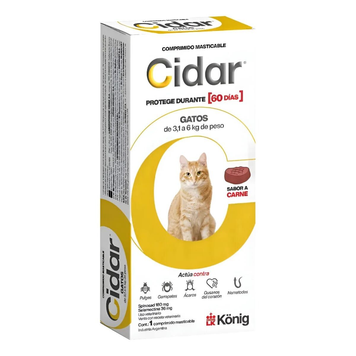 CIDAR GATOS PASTILLA ANTIPULGAS Y ANTIGARRAPATAS KONIG - 3 A 6 KG 