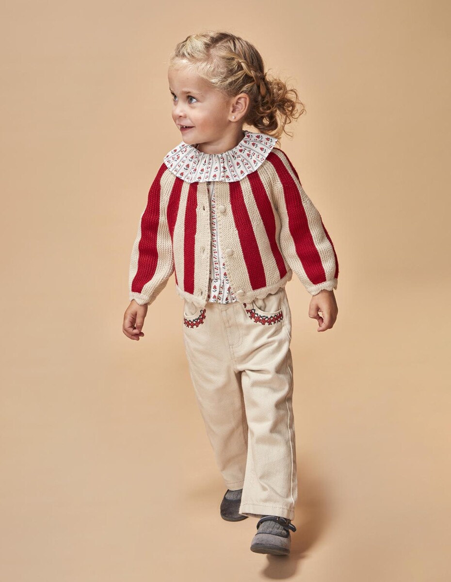 Pantalon Recto Con Bordados - Piedra 