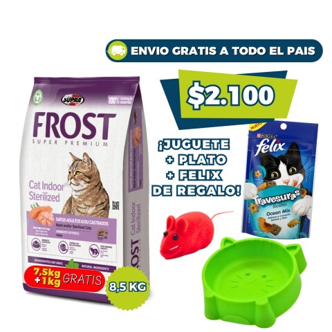 FROST GATOS ADULTOS Y/O CASTRADOS 7.5 + 1 KG GRATIS + JUGUETE + COMEDERO + SNACKS FELIX DE REGALO