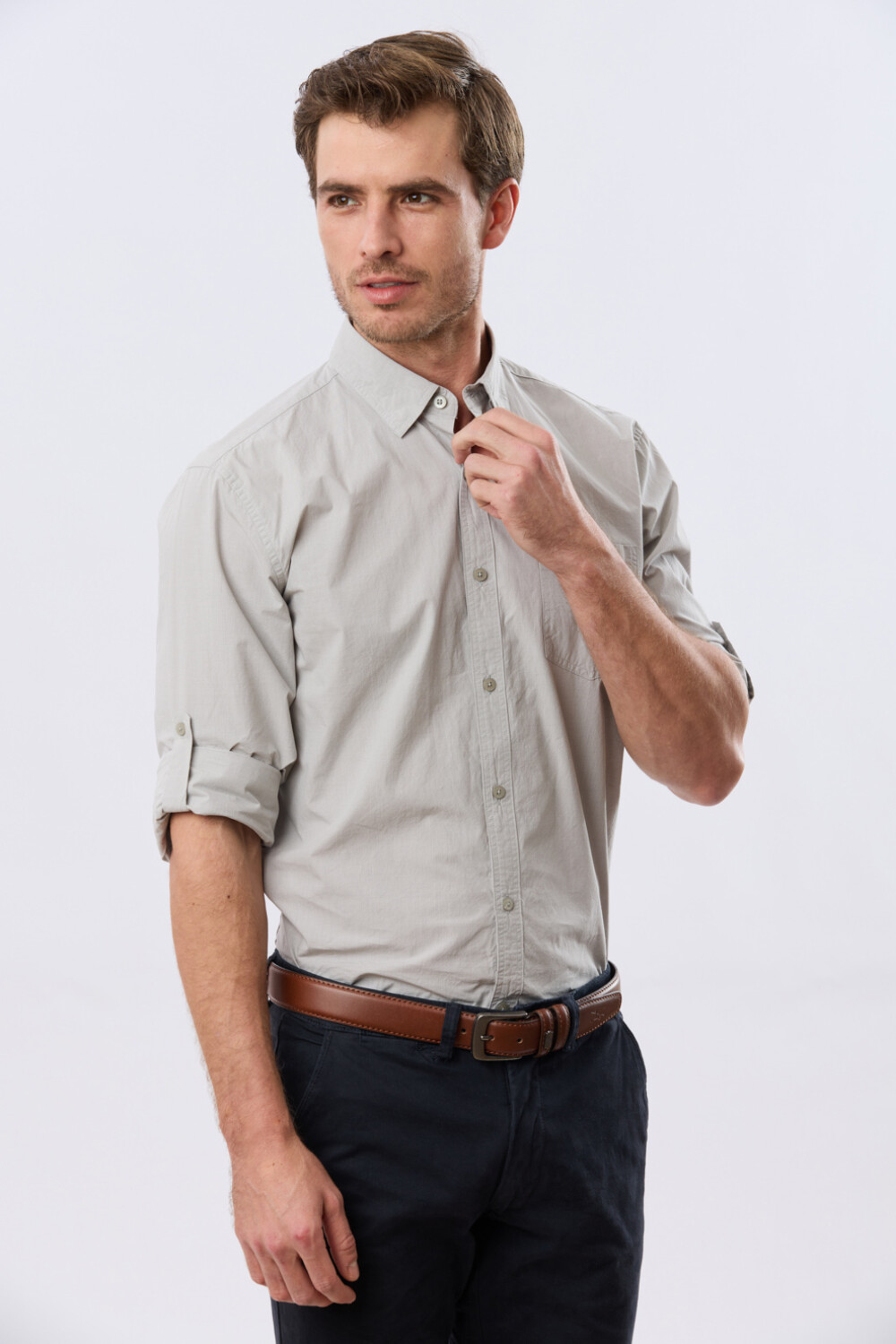 CAMISA LISA DE ALGODÓN Pistacho