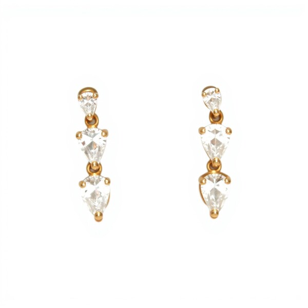 Caravanas Triple lágrima oro- Oro bajo -Zirconia blanca - CA8170 conpiedra